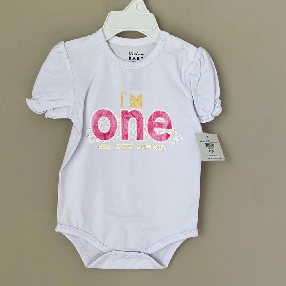 Last One!‎ NWT White and Pink First Birthday Onesie